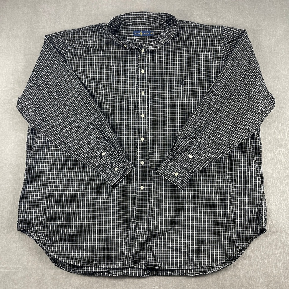 Ralph Lauren Mens 4XLT Black Check Button Down Shirt Long Sleeve Tall Fit